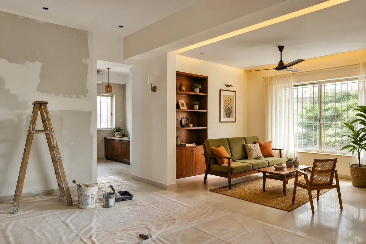 Bright renovated residential interior with updated finishes and practical living space